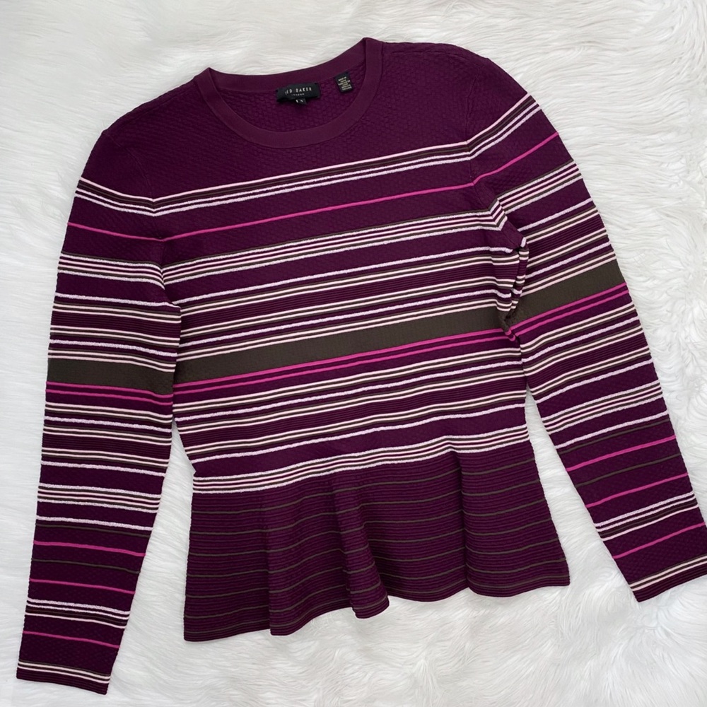 Ted Baker Purple Stripe Peplum Sweater Shirt Top